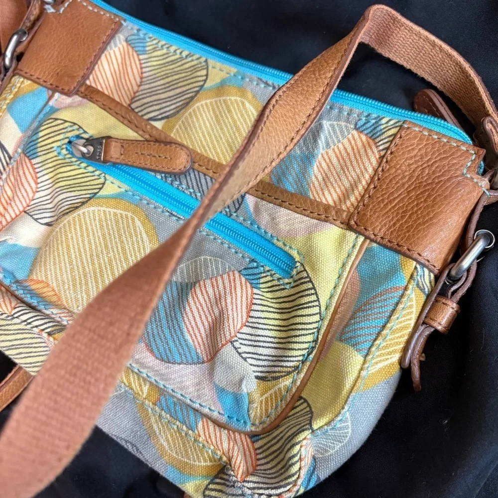 Fossil Colorful Geometric Print Canvas & Leather Crossbody Bag